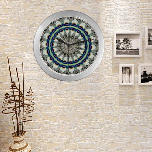Fractal Kaleidoscope Mandala Flower Abstract 19 Silver Color Wall Clock