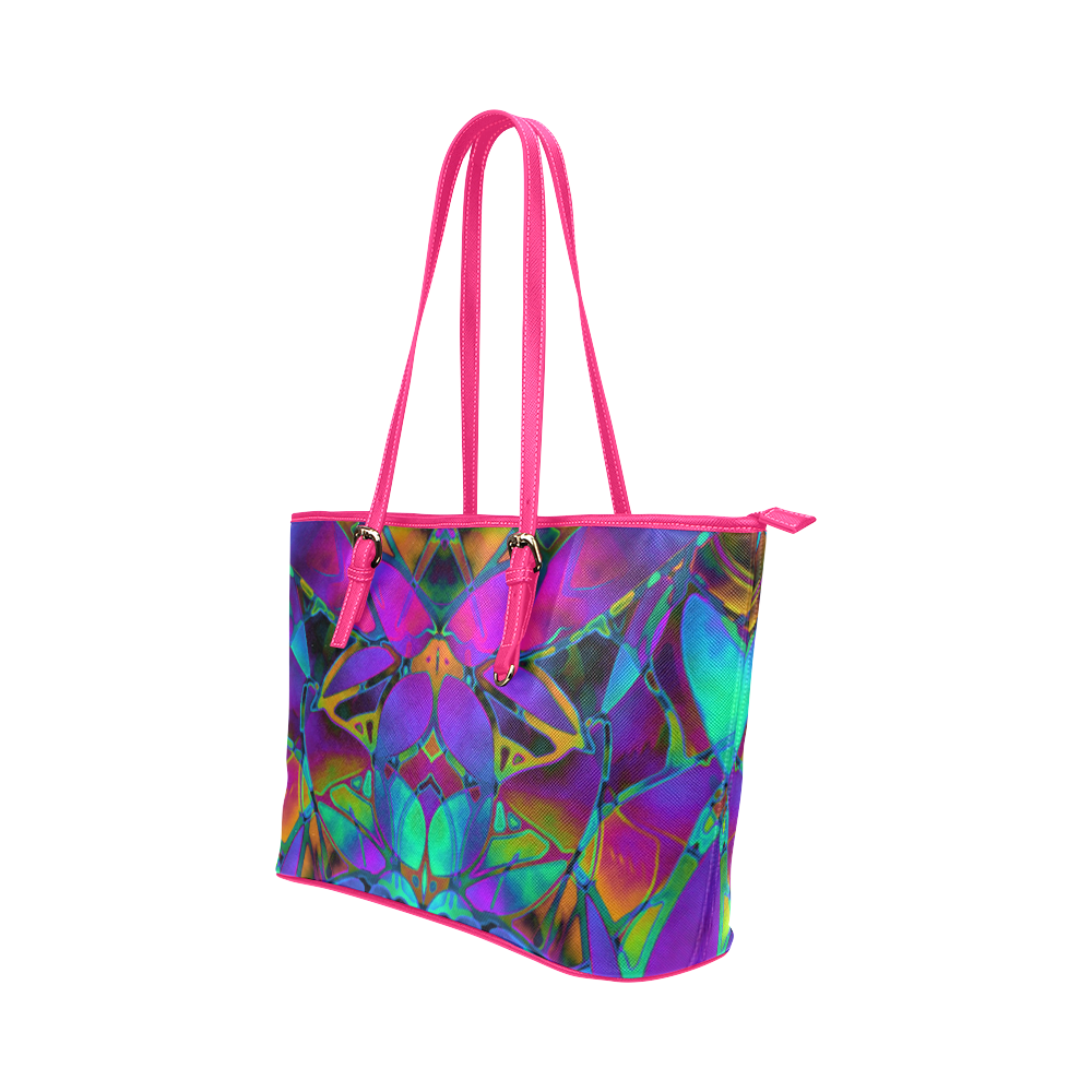 Floral Fractal Art G308 Leather Tote Bag/Large (Model 1651)