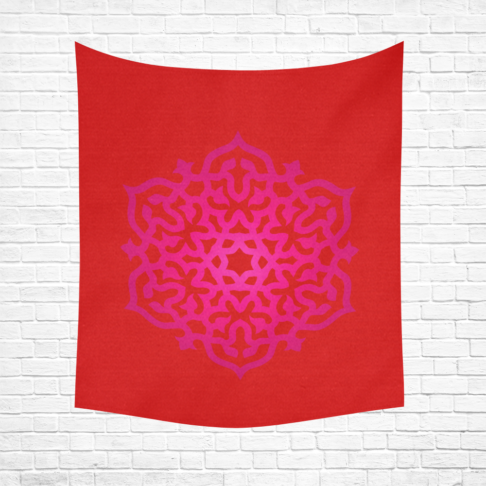 Luxury vintage Red wall tapestry with Mandala art edition. Red and pink / hand-drawn Art. Luxury edi Cotton Linen Wall Tapestry 51"x 60"