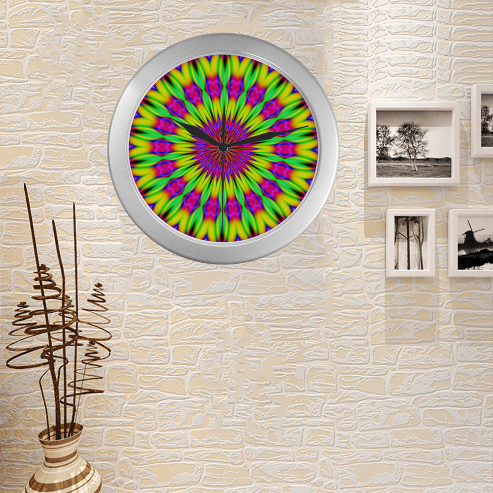 Fractal Kaleidoscope Mandala Flower Abstract 25 Silver Color Wall Clock