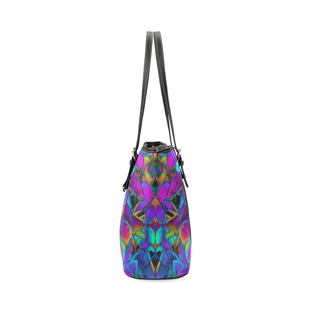 Floral Fractal Art G308 Leather Tote Bag/Large (Model 1640)