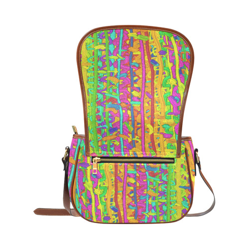 Pink Yellow Green Colorful Abstract Saddle Bag/Large (Model 1649)