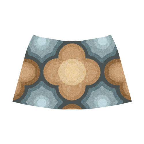 Brown and Blue Floral Pattern Mnemosyne Women's Crepe Skirt (Model D16)
