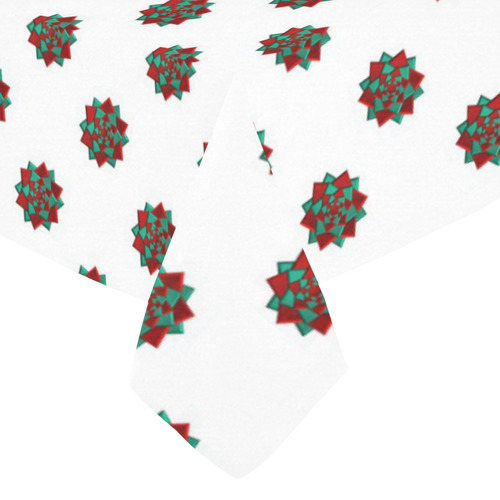Metallic Red & Green Christmas Bows on White Cotton Linen Tablecloth 52"x 70"