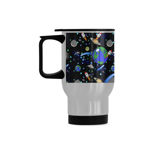 Galaxy Universe - Planets, Stars, Comets, Rockets Travel Mug (Silver) (14 Oz)