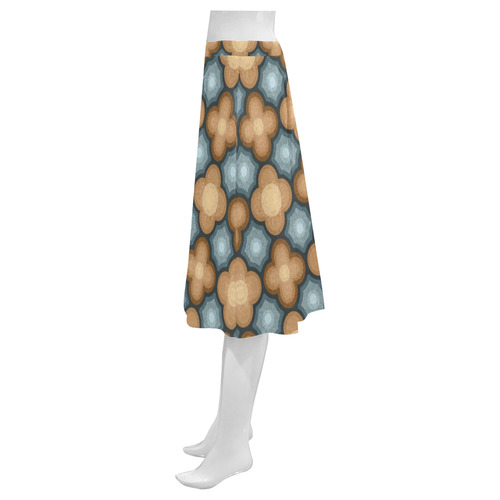 Brown, Blue Floral Pattern Mnemosyne Women's Crepe Skirt (Model D16)