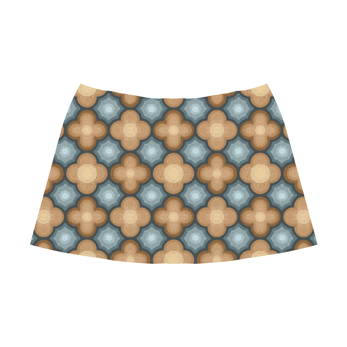 Brown, Blue Floral Pattern Mnemosyne Women's Crepe Skirt (Model D16)