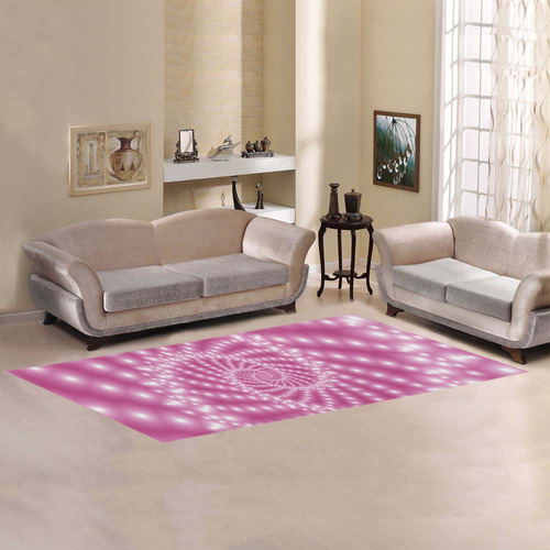 Glossy Pastel Pink Beaded Spiral Fractal Area Rug 9'6''x3'3''