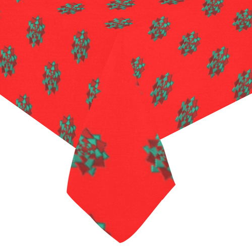 Metallic Red & Green Christmas Bows on Red Cotton Linen Tablecloth 60"x120"