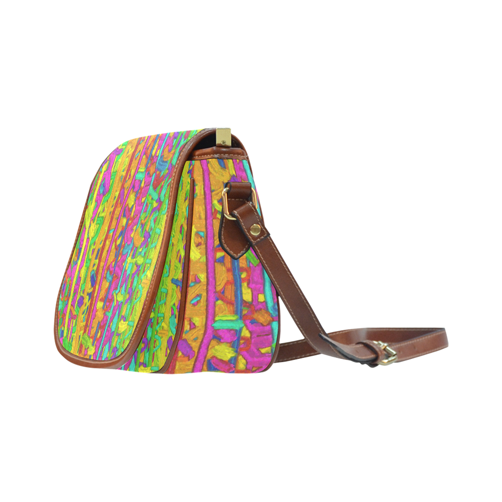 Pink Yellow Green Colorful Abstract Saddle Bag/Small (Model 1649) Full Customization