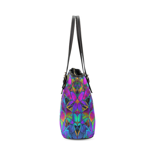 Floral Fractal Art G308 Leather Tote Bag/Large (Model 1640)