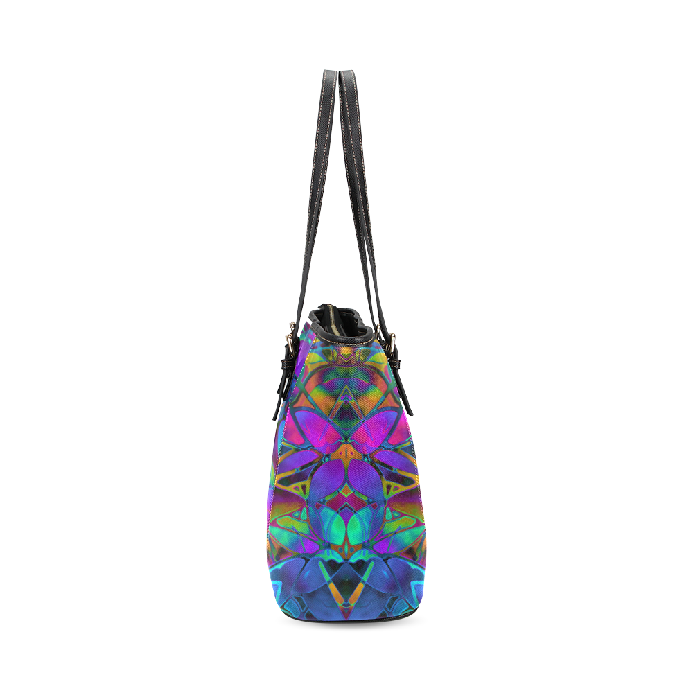 Floral Fractal Art G308 Leather Tote Bag/Small (Model 1640)