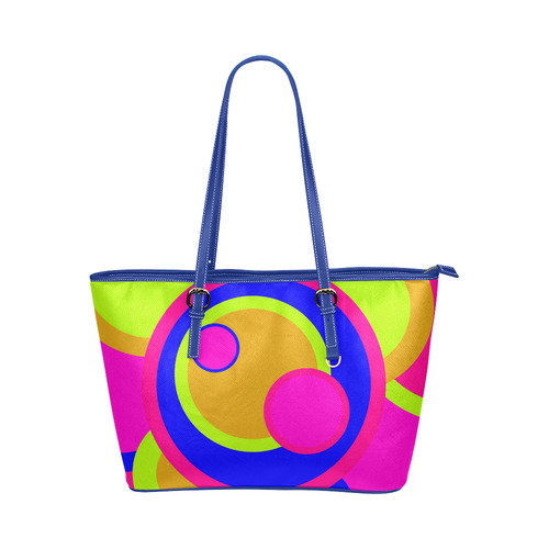 Coloured Circles Leather Tote Bag/Large (Model 1651)