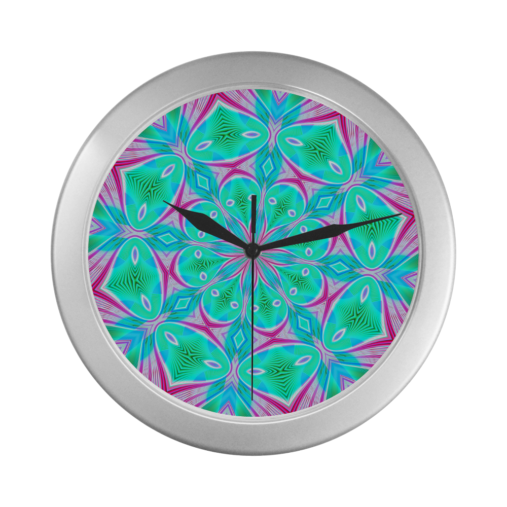 Fractal Kaleidoscope Mandala Flower Abstract 24 Silver Color Wall Clock