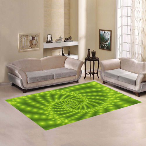 Glossy Lime Green Beaded Spiral Fractal Area Rug7'x5'