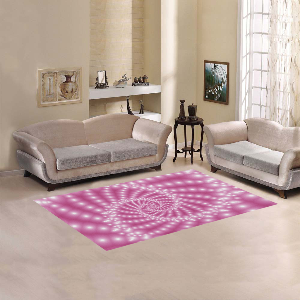 Glossy Pastel Pink Beaded Spiral Fractal Area Rug 5'x3'3''