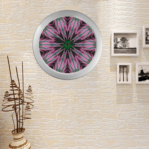 Fractal Kaleidoscope Mandala Flower Abstract 27 Silver Color Wall Clock