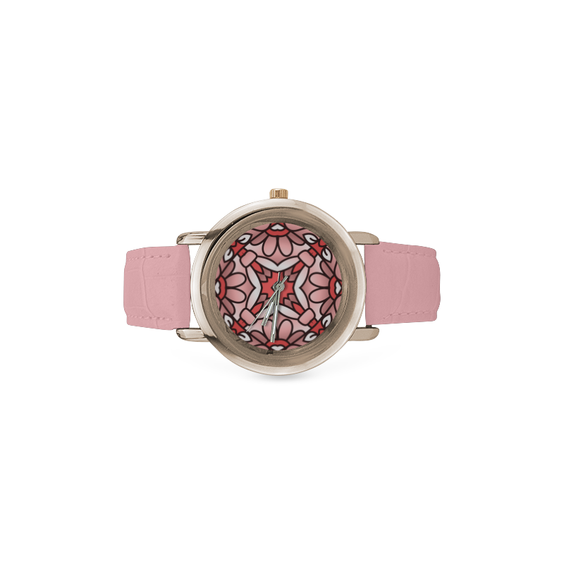 New! Designers watches with hand-drawn Mandala art. In stock Women's Rose Gold Leather Strap Watch(Model 201)