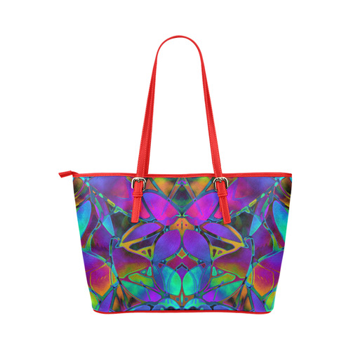 Floral Fractal Art G308 Leather Tote Bag/Large (Model 1651)