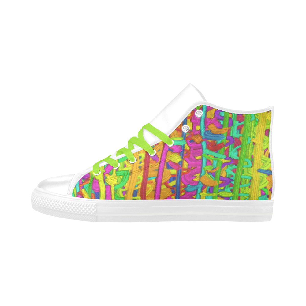 Pink Yellow Green Colorful Abstract Aquila High Top Microfiber Leather Women's Shoes (Model 032)