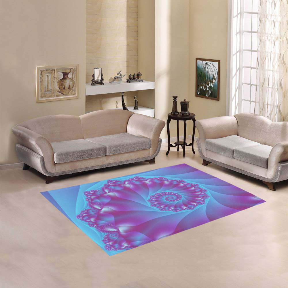 Blue & Purple Spiral Fractal Area Rug 5'3''x4'