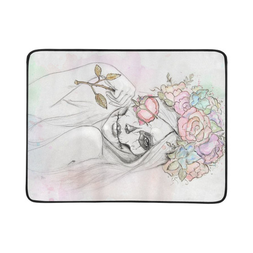 Boho Queen, skull girl, watercolor woman Beach Mat 78"x 60"