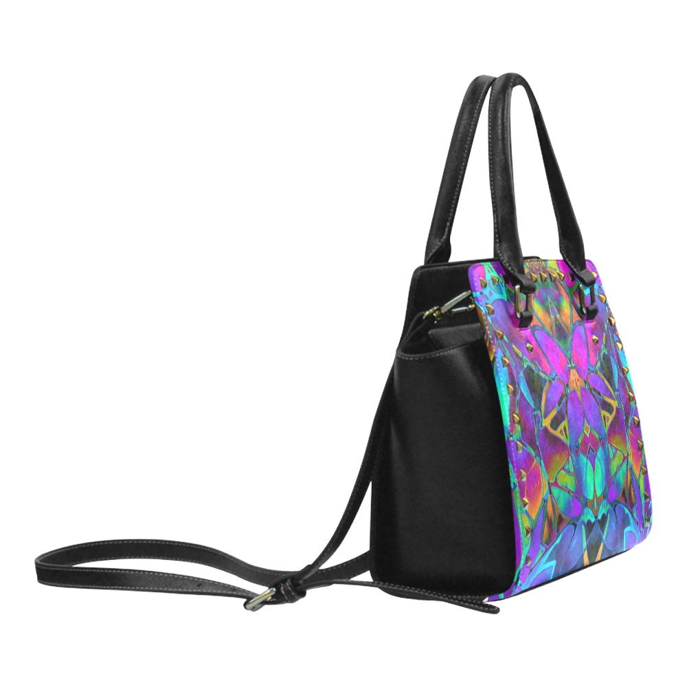 Floral Fractal Art G308 Rivet Shoulder Handbag (Model 1645)