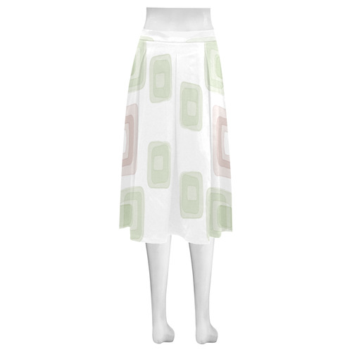 Green and Pink pastel squares, back to 70's Mnemosyne Women's Crepe Skirt (Model D16)