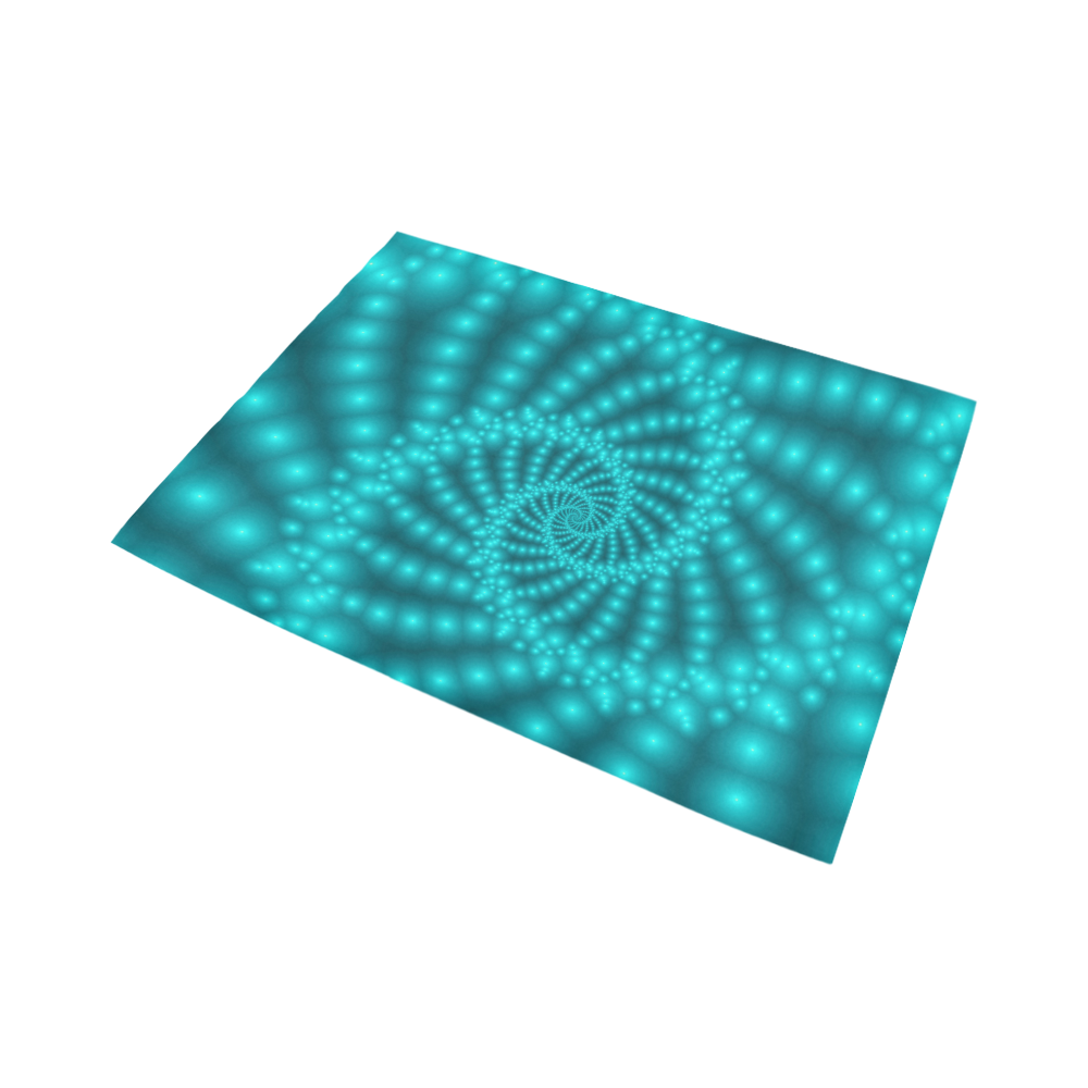 Glossy Turquoise Beaded Spiral Fractal Area Rug7'x5'