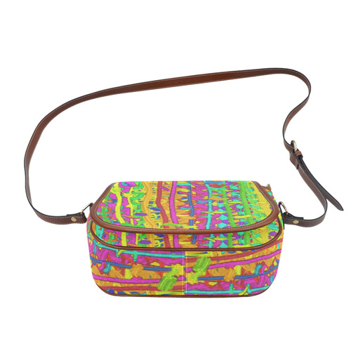 Pink Yellow Green Colorful Abstract Saddle Bag/Large (Model 1649)