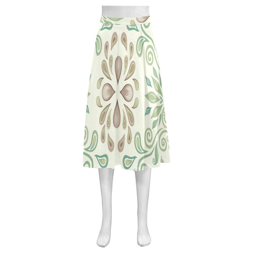 Green watercolor ornaments Mnemosyne Women's Crepe Skirt (Model D16)
