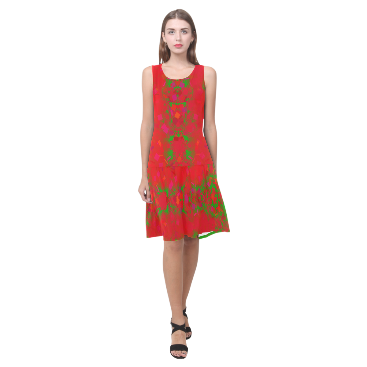You Choose Mirrored RED Sleeveless Splicing Shift Dress(Model D17)