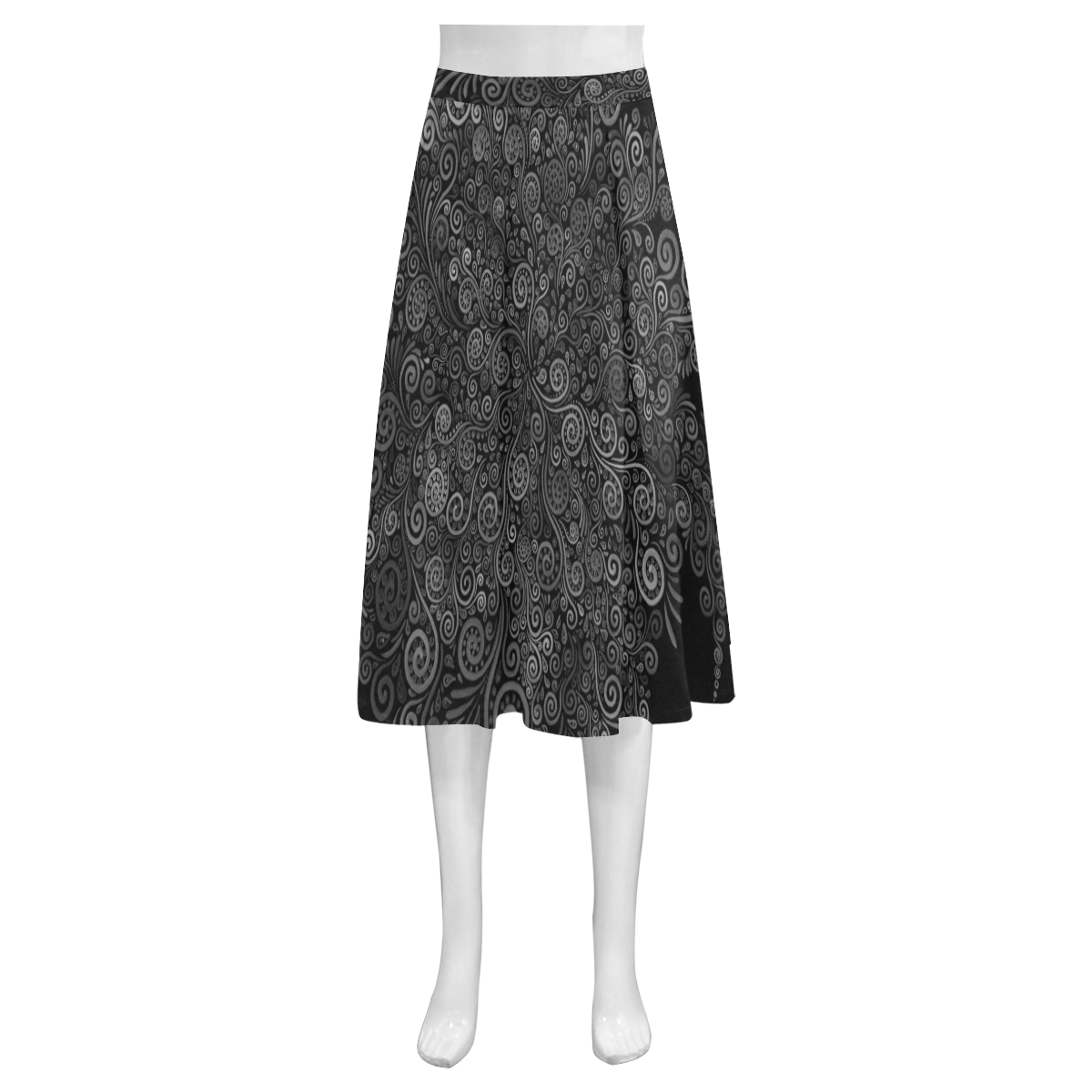 Black and White Rose Mnemosyne Women's Crepe Skirt (Model D16)