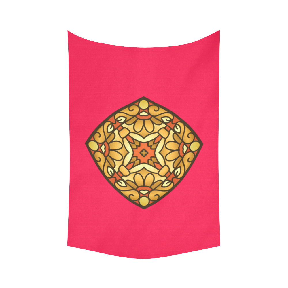 New edition with hand-drawn Mandala art and vintage red background. Designers luxury collection 2016 Cotton Linen Wall Tapestry 60"x 90"