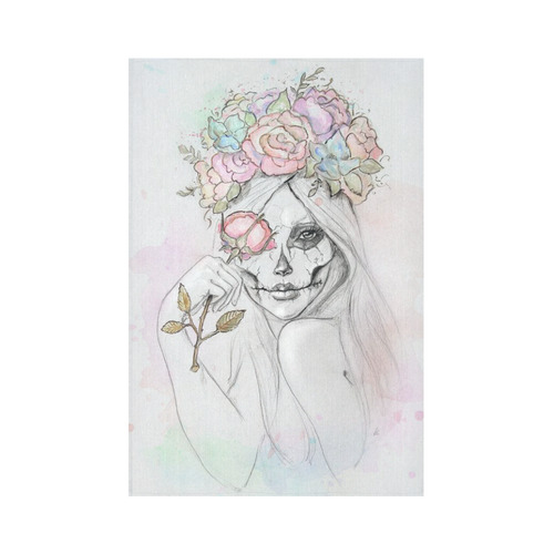 Boho Queen, skull girl, watercolor woman Cotton Linen Wall Tapestry 60"x 90"