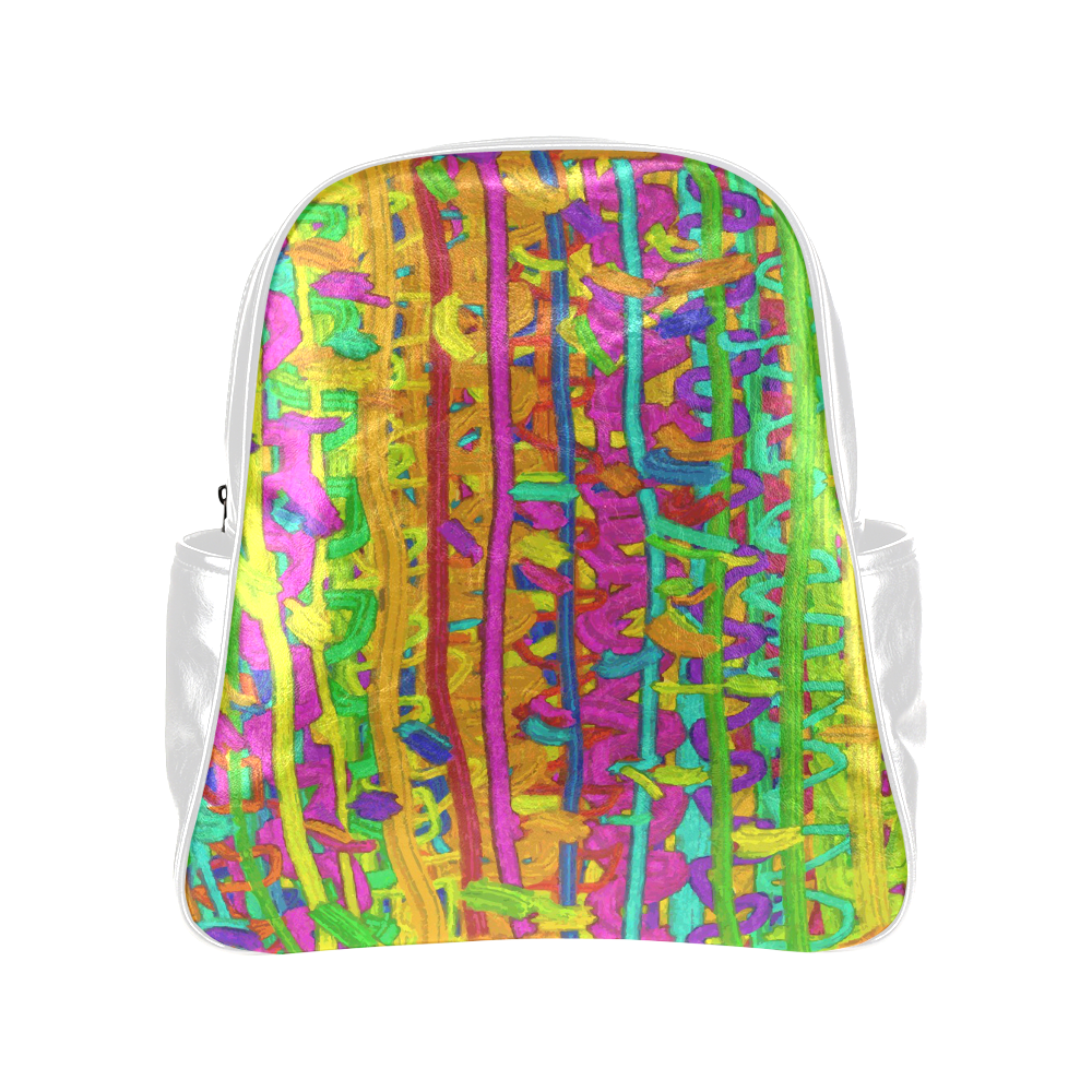 Pink Yellow Green Colorful Abstract Multi-Pockets Backpack (Model 1636)