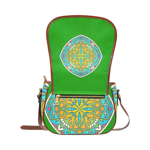 Luxury designers green Bag edition with hand-drawn Mandala Art. Designers original fashion 2016 Saddle Bag/Small (Model 1649) Full Customization
