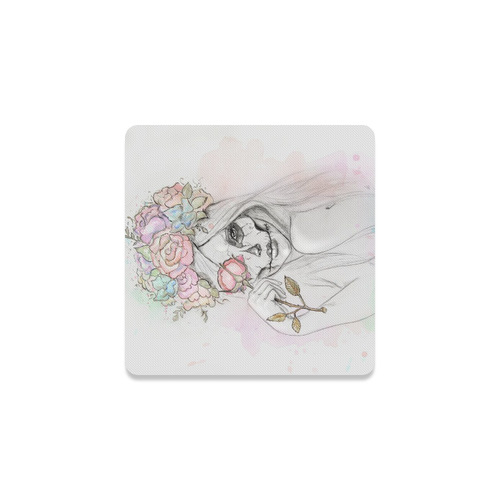 Boho Queen, skull girl, watercolor woman Square Coaster