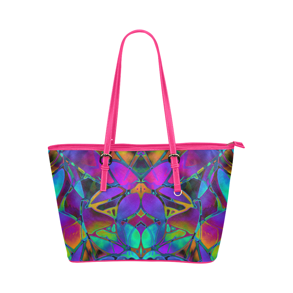 Floral Fractal Art G308 Leather Tote Bag/Large (Model 1651)