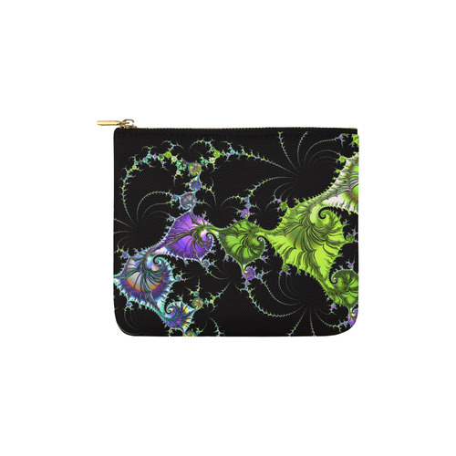 SPIRAL Filigree FRACTAL black green violet Carry-All Pouch 6''x5''