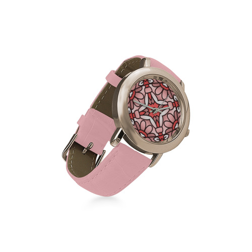 New! Designers watches with hand-drawn Mandala art. In stock Women's Rose Gold Leather Strap Watch(Model 201)