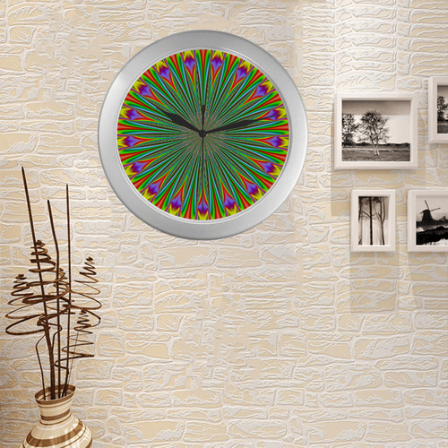 Fractal Kaleidoscope Mandala Flower Abstract 22 Silver Color Wall Clock
