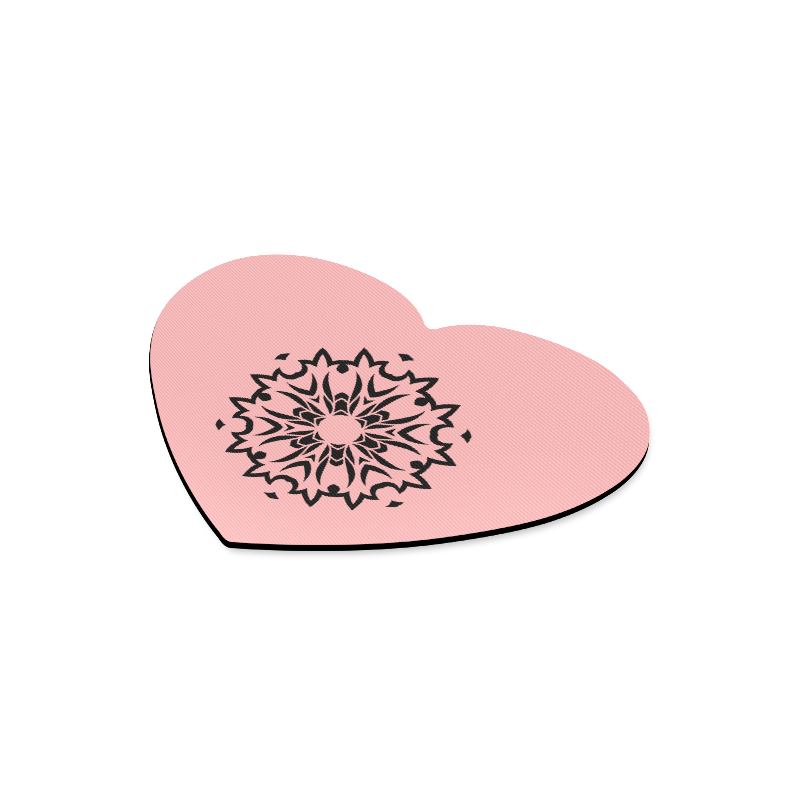 New mouse pads edition : Pink heart with hand-drawn flower. Pink and black Heart-shaped Mousepad