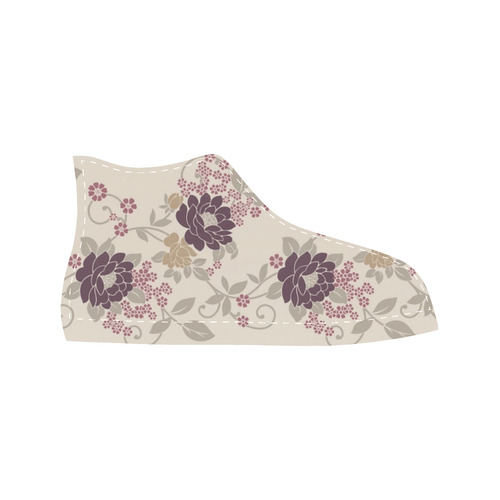 Vintage Burgundy Floral Wallpaper Pattern Aquila High Top Microfiber Leather Women's Shoes (Model 032)
