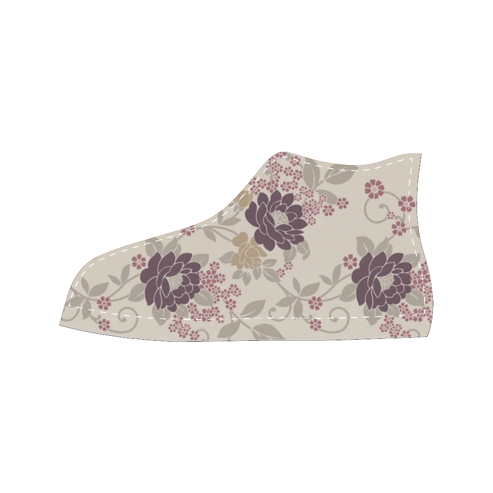 Vintage Burgundy Floral Wallpaper Pattern High Top Canvas Women's Shoes/Large Size (Model 017)