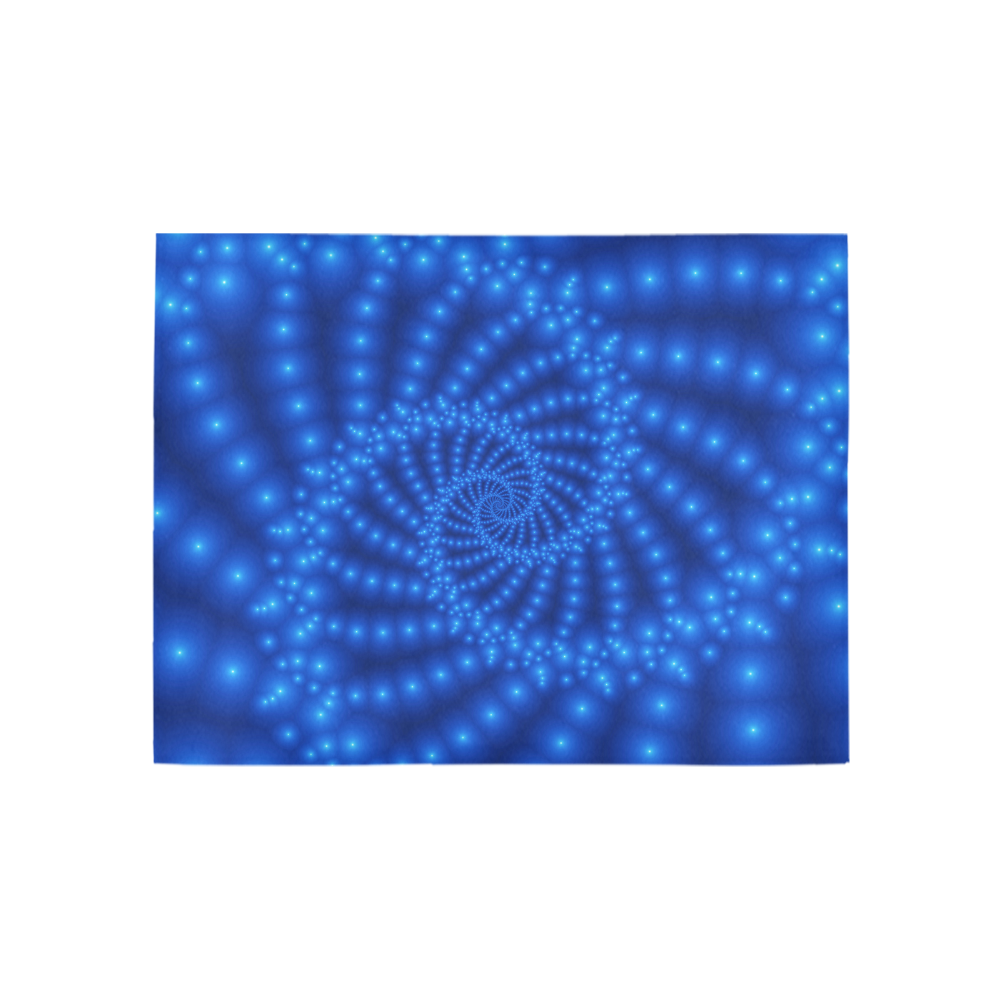 Glossy Royal Blue Beaded Spiral Fractal Area Rug 5'3''x4'
