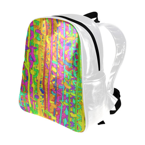 Pink Yellow Green Colorful Abstract Multi-Pockets Backpack (Model 1636)
