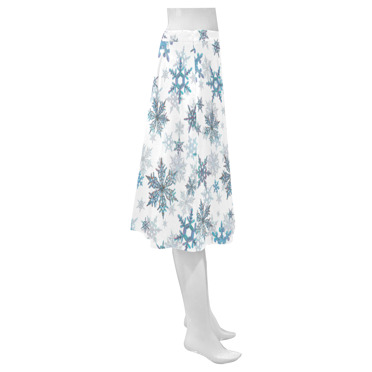 Snowflakes, Blue snow, stitched Mnemosyne Women's Crepe Skirt (Model D16)