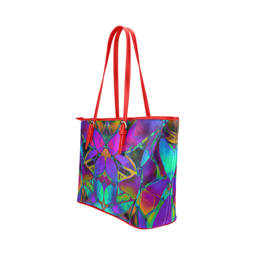 Floral Fractal Art G308 Leather Tote Bag/Large (Model 1651)