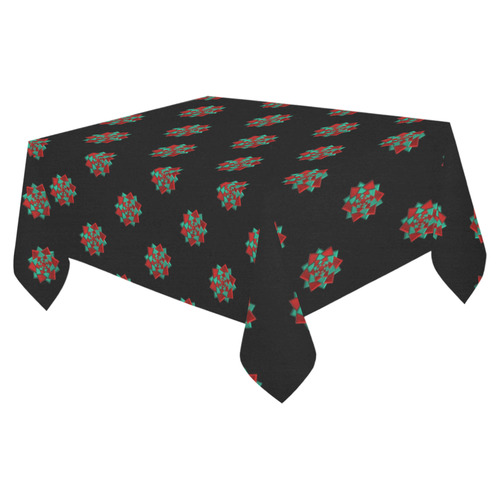Metallic Red & Green Christmas Bows on Black Cotton Linen Tablecloth 52"x 70"